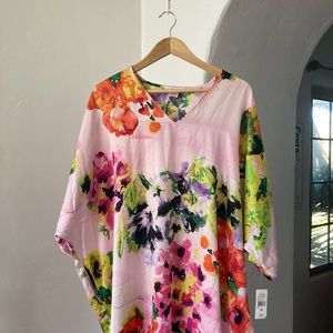 Natori Intimates Floral Caftan M L Nightgown Silk